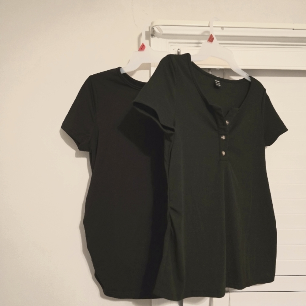 Set of 2 Black Short Sleeved Maternity t shirts Size:  M & S